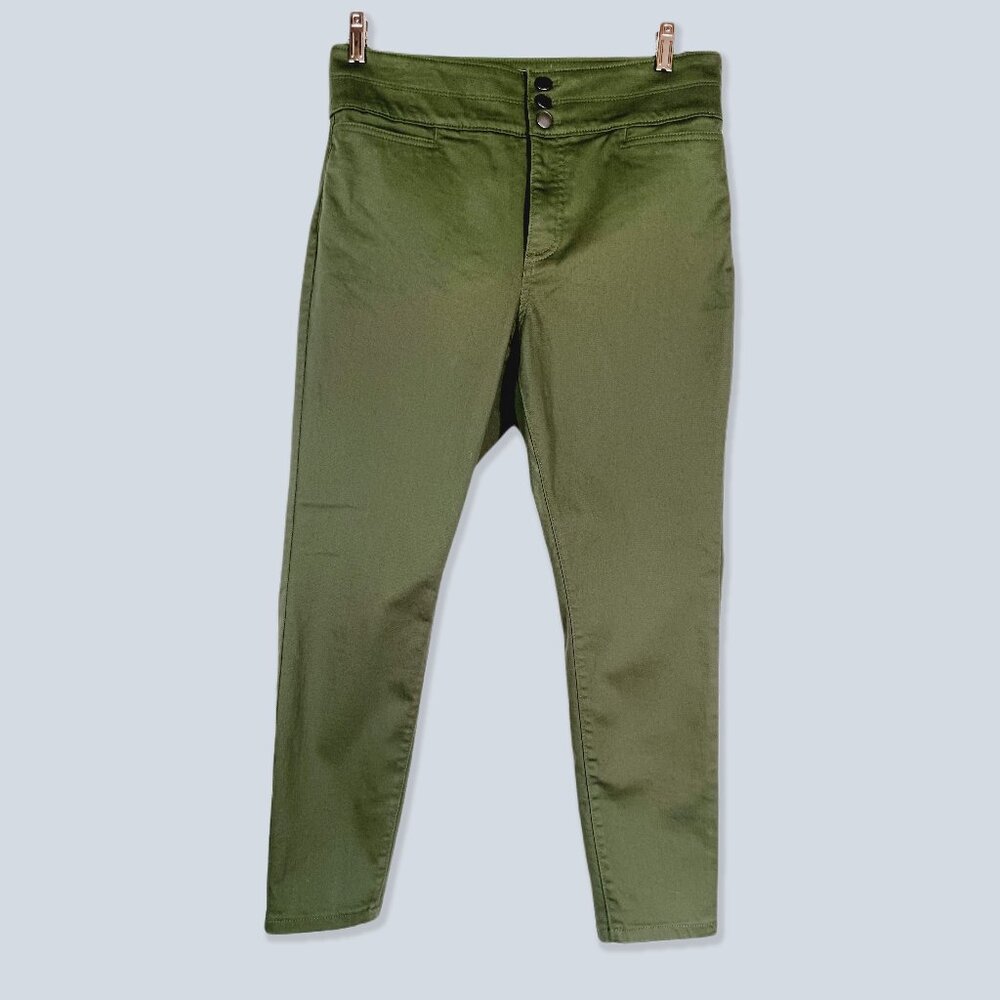 LOFT Olive Green High Rise Triple Button Skinny Stretch Pants Sz 14 XL